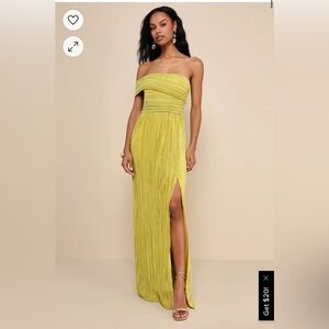 Lulus Once Shoulder Chartreuse maxi dress